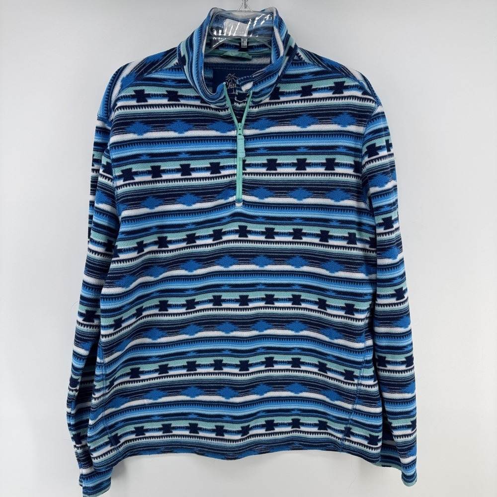 Chubbies Beach Club Sweater Mens Medium Blue Striped 1/4 Zip Mock Neck